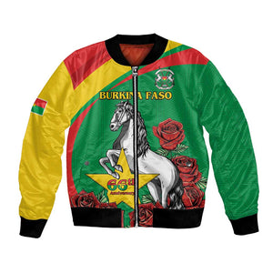 Personalized Burkina Faso Bomber Jacket White Stallion With Red Rose - Republic Day