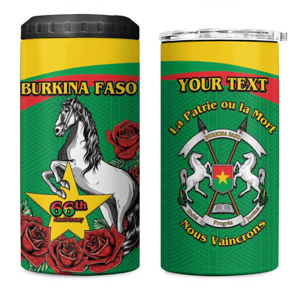 Personalized Burkina Faso 4 in 1 Can Cooler Tumbler White Stallion With Red Rose - Republic Day