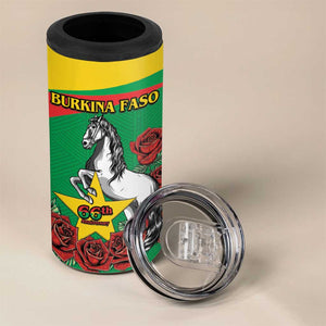 Personalized Burkina Faso 4 in 1 Can Cooler Tumbler White Stallion With Red Rose - Republic Day