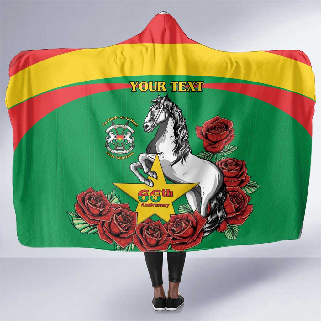 Personalized Burkina Faso Hooded Blanket White Stallion With Red Rose - Republic Day