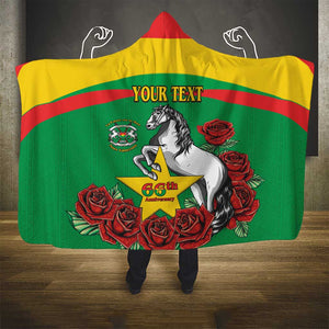 Personalized Burkina Faso Hooded Blanket White Stallion With Red Rose - Republic Day