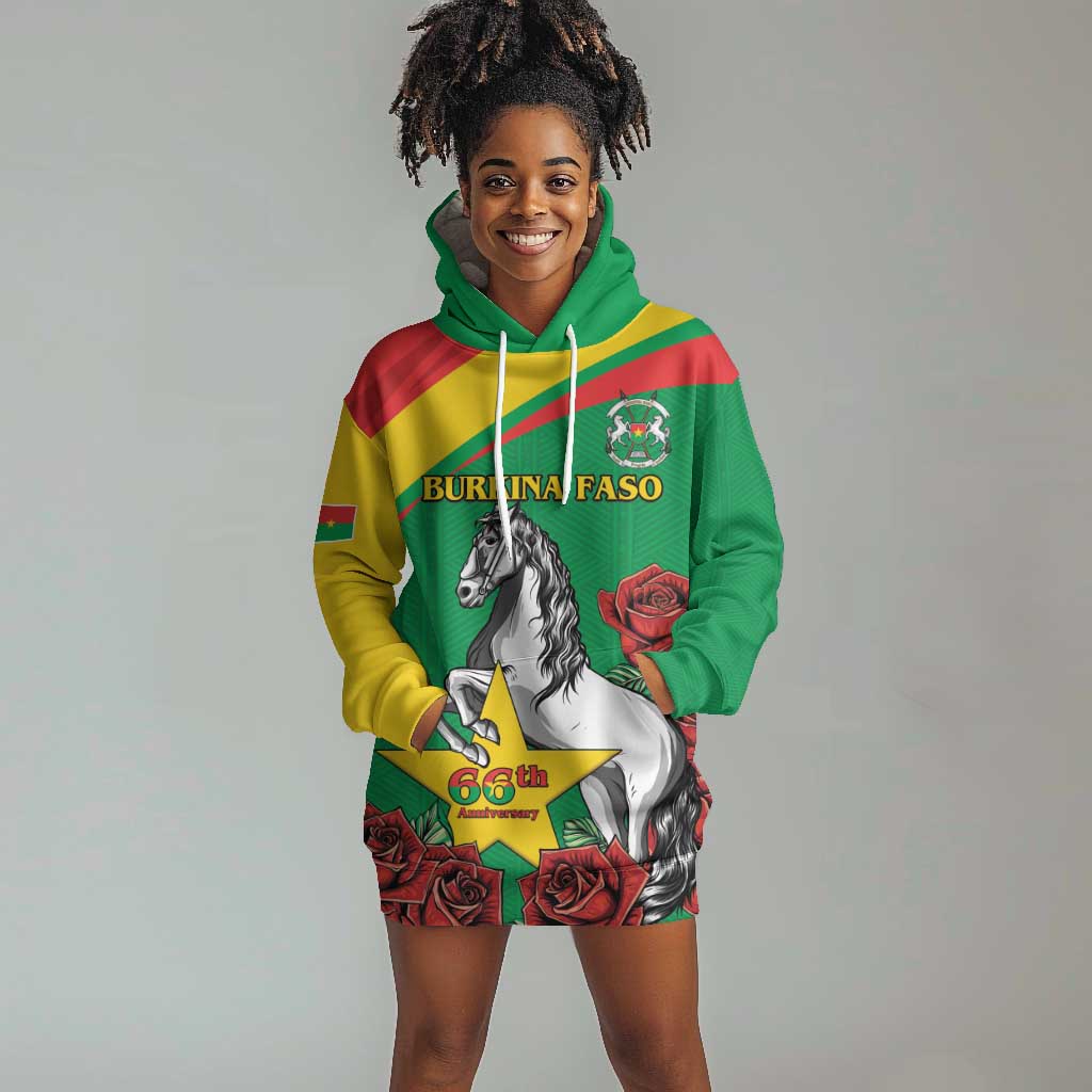 Personalized Burkina Faso Hoodie Dress White Stallion With Red Rose - Republic Day