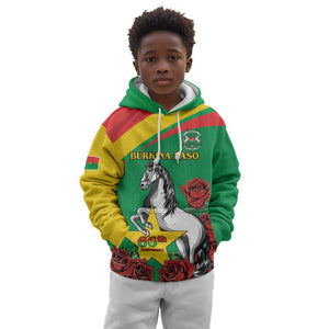 Personalized Burkina Faso Kid Hoodie White Stallion With Red Rose - Republic Day