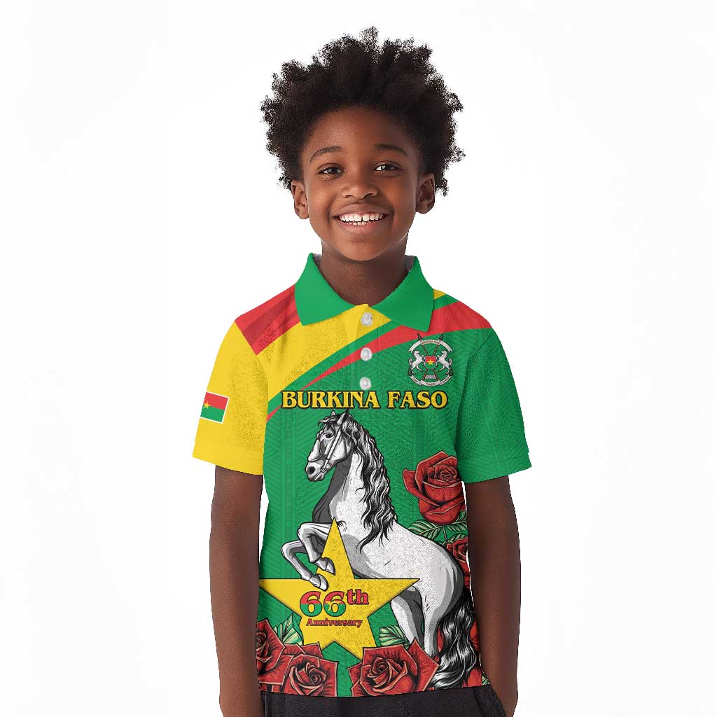 Personalized Burkina Faso Kid Polo Shirt White Stallion With Red Rose - Republic Day