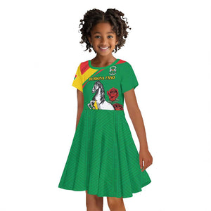 Personalized Burkina Faso Kid Short Sleeve Dress White Stallion With Red Rose - Republic Day