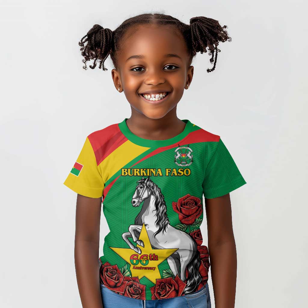 Personalized Burkina Faso Kid T shirt White Stallion With Red Rose - Republic Day