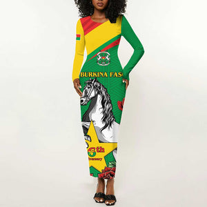 Personalized Burkina Faso Long Sleeve Bodycon Dress White Stallion With Red Rose - Republic Day