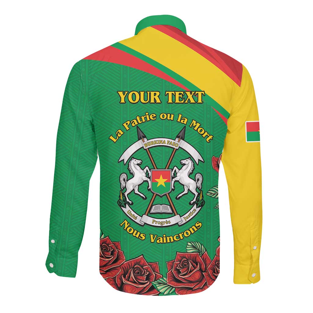 Personalized Burkina Faso Long Sleeve Button Shirt White Stallion With Red Rose - Republic Day