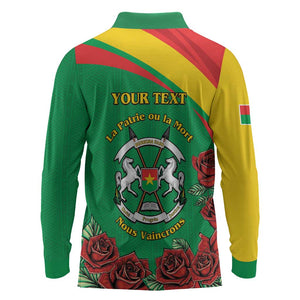 Personalized Burkina Faso Long Sleeve Polo Shirt White Stallion With Red Rose - Republic Day