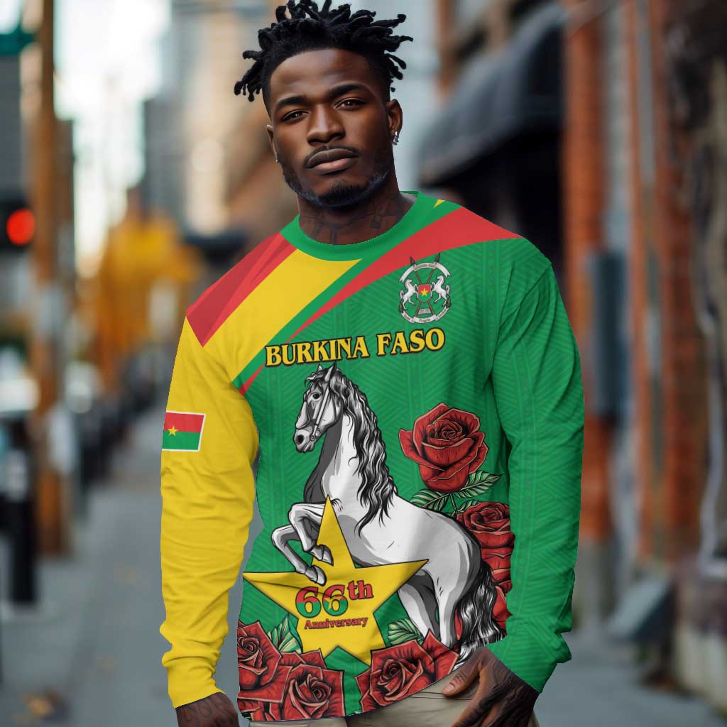 Personalized Burkina Faso Long Sleeve Shirt White Stallion With Red Rose - Republic Day