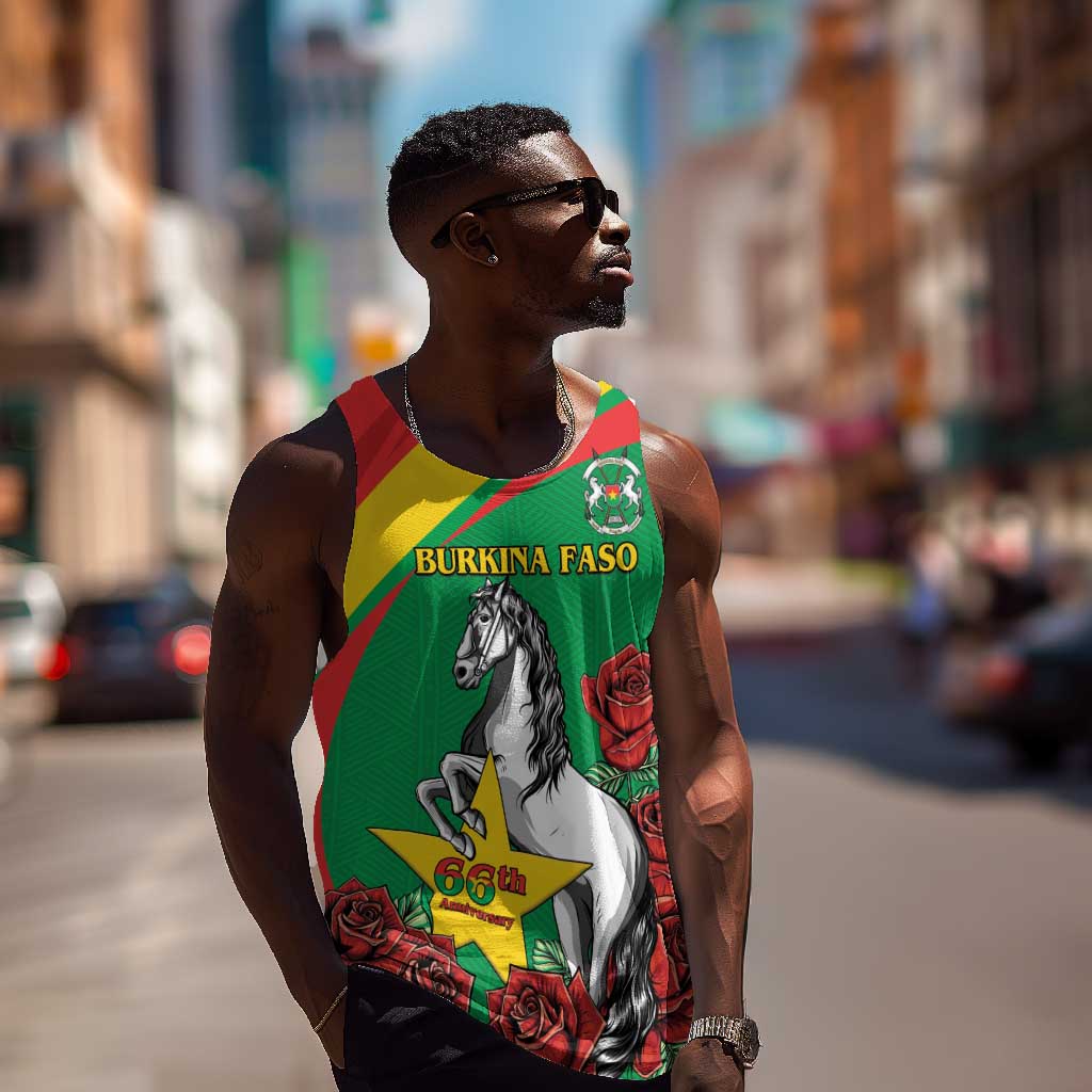 Personalized Burkina Faso Men Tank Top White Stallion With Red Rose - Republic Day