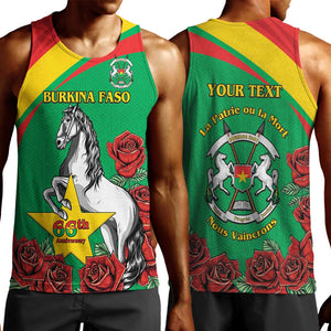 Personalized Burkina Faso Men Tank Top White Stallion With Red Rose - Republic Day