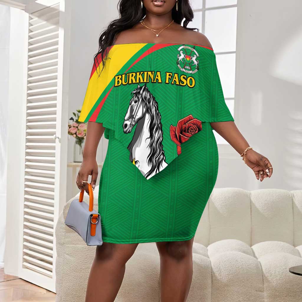 Personalized Burkina Faso Off Shoulder Short Dress White Stallion With Red Rose - Republic Day