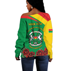 Personalized Burkina Faso Off Shoulder Sweater White Stallion With Red Rose - Republic Day