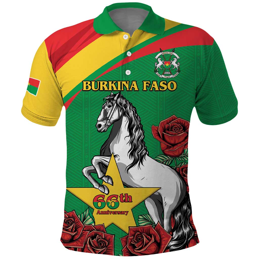 Personalized Burkina Faso Polo Shirt White Stallion With Red Rose - Republic Day