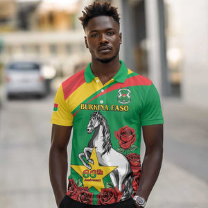 Personalized Burkina Faso Polo Shirt White Stallion With Red Rose - Republic Day