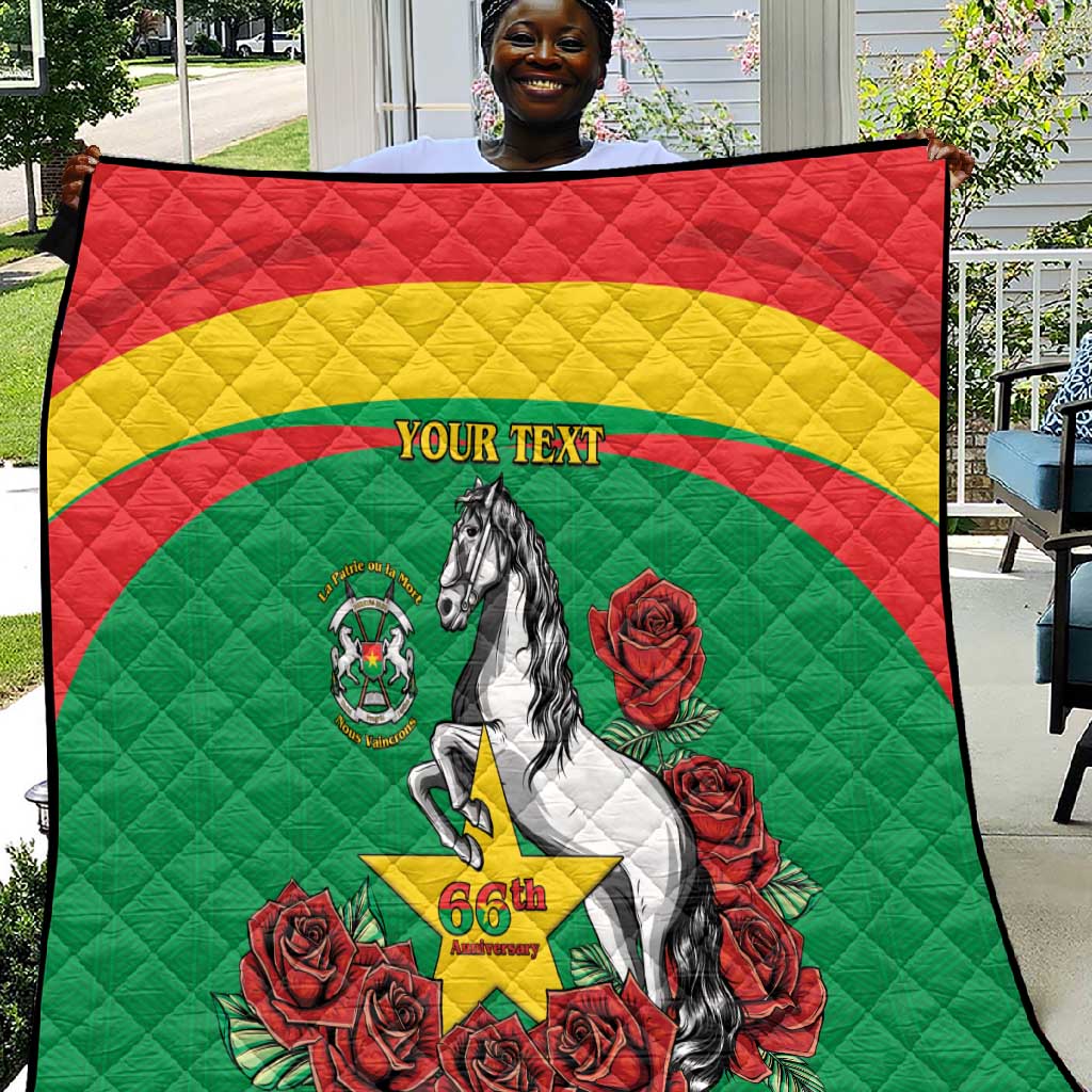 Personalized Burkina Faso Quilt White Stallion With Red Rose - Republic Day