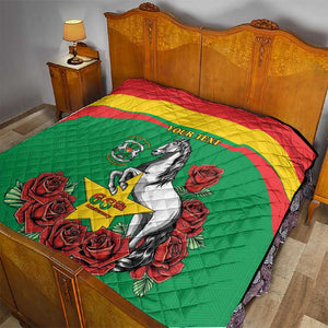 Personalized Burkina Faso Quilt White Stallion With Red Rose - Republic Day