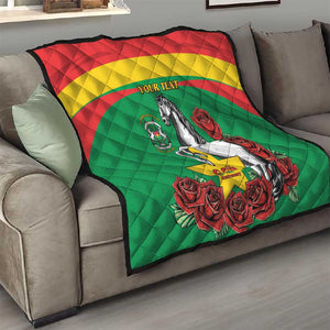 Personalized Burkina Faso Quilt White Stallion With Red Rose - Republic Day