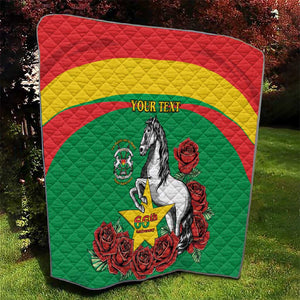 Personalized Burkina Faso Quilt White Stallion With Red Rose - Republic Day