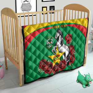 Personalized Burkina Faso Quilt White Stallion With Red Rose - Republic Day