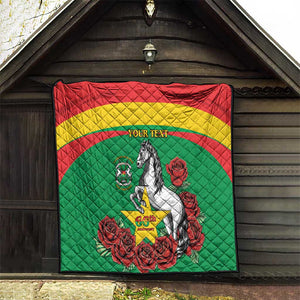 Personalized Burkina Faso Quilt White Stallion With Red Rose - Republic Day