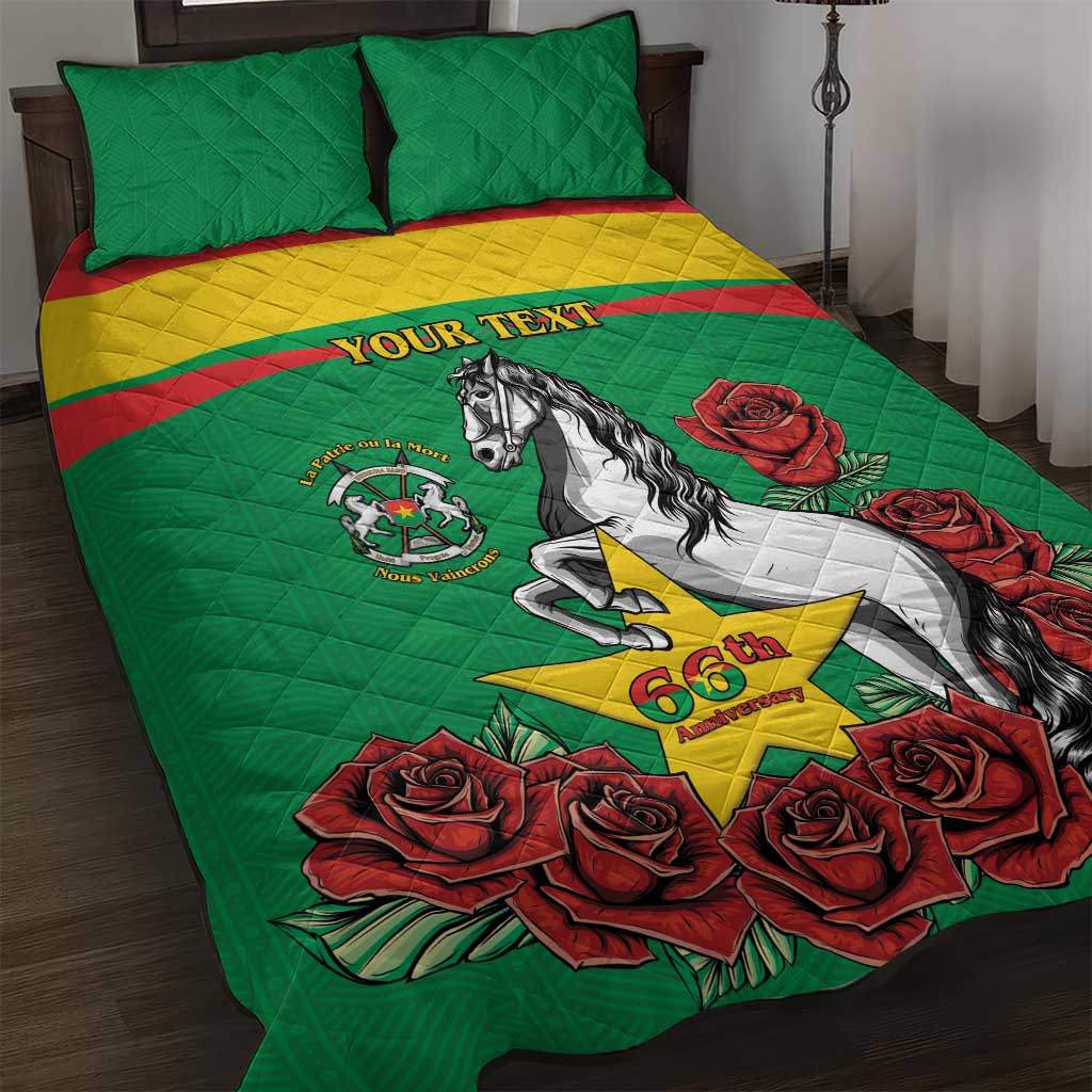 Personalized Burkina Faso Quilt Bed Set White Stallion With Red Rose - Republic Day