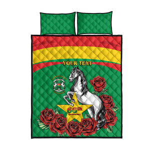 Personalized Burkina Faso Quilt Bed Set White Stallion With Red Rose - Republic Day