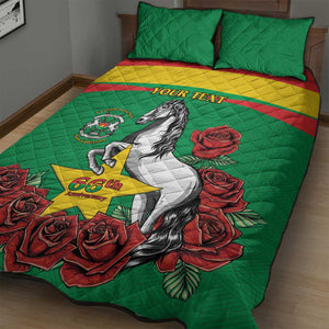 Personalized Burkina Faso Quilt Bed Set White Stallion With Red Rose - Republic Day