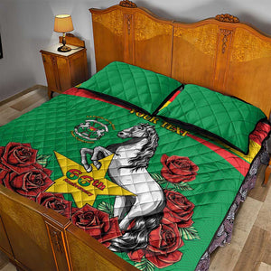 Personalized Burkina Faso Quilt Bed Set White Stallion With Red Rose - Republic Day