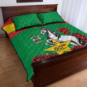 Personalized Burkina Faso Quilt Bed Set White Stallion With Red Rose - Republic Day