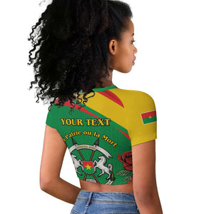 Personalized Burkina Faso Raglan Cropped T shirt White Stallion With Red Rose - Republic Day