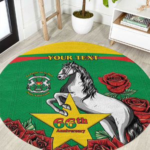 Personalized Burkina Faso Round Carpet White Stallion With Red Rose - Republic Day