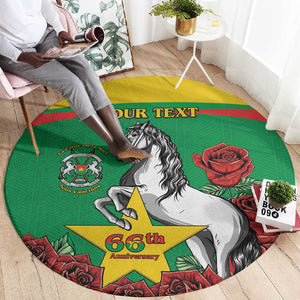 Personalized Burkina Faso Round Carpet White Stallion With Red Rose - Republic Day