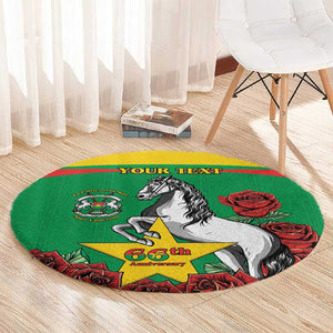 Personalized Burkina Faso Round Carpet White Stallion With Red Rose - Republic Day