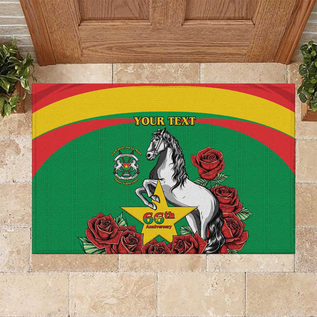 Personalized Burkina Faso Rubber Doormat White Stallion With Red Rose - Republic Day