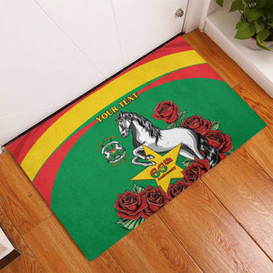 Personalized Burkina Faso Rubber Doormat White Stallion With Red Rose - Republic Day