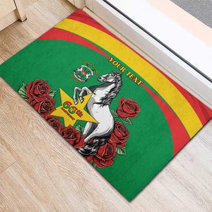 Personalized Burkina Faso Rubber Doormat White Stallion With Red Rose - Republic Day