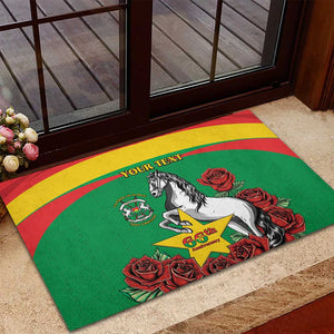 Personalized Burkina Faso Rubber Doormat White Stallion With Red Rose - Republic Day