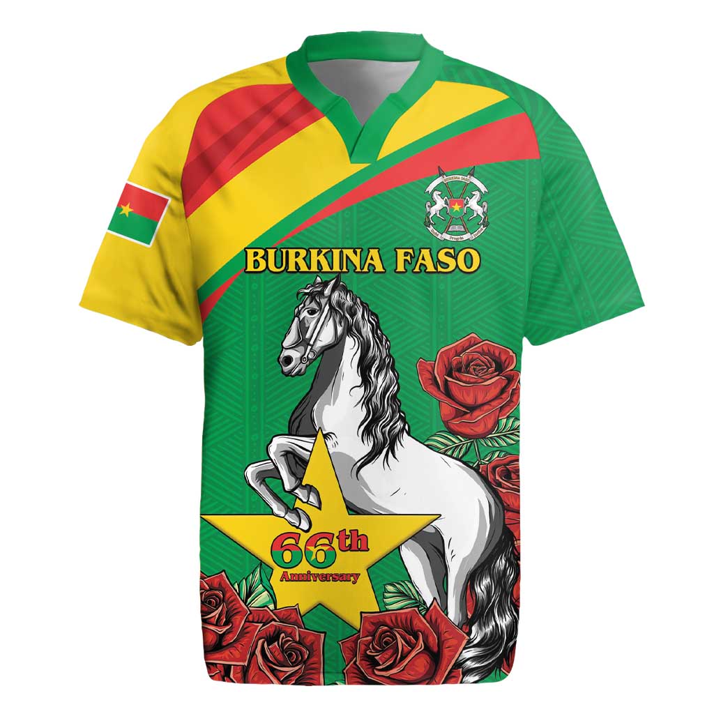 Personalized Burkina Faso Rugby Jersey White Stallion With Red Rose - Republic Day