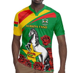 Personalized Burkina Faso Rugby Jersey White Stallion With Red Rose - Republic Day