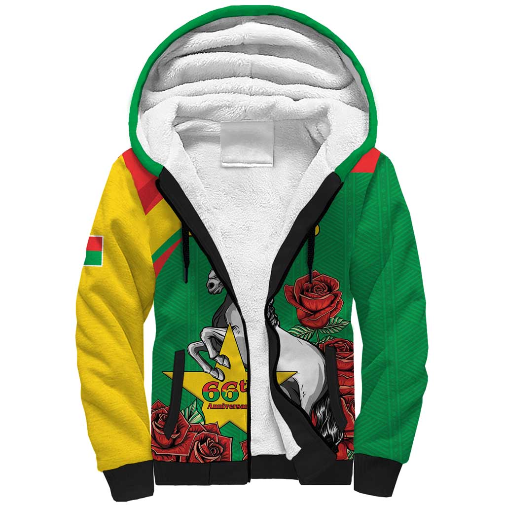 Personalized Burkina Faso Sherpa Hoodie White Stallion With Red Rose - Republic Day