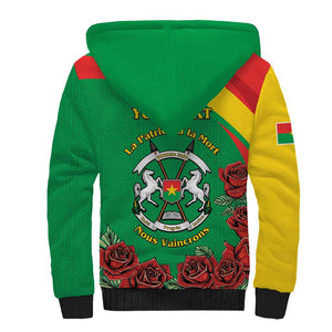 Personalized Burkina Faso Sherpa Hoodie White Stallion With Red Rose - Republic Day