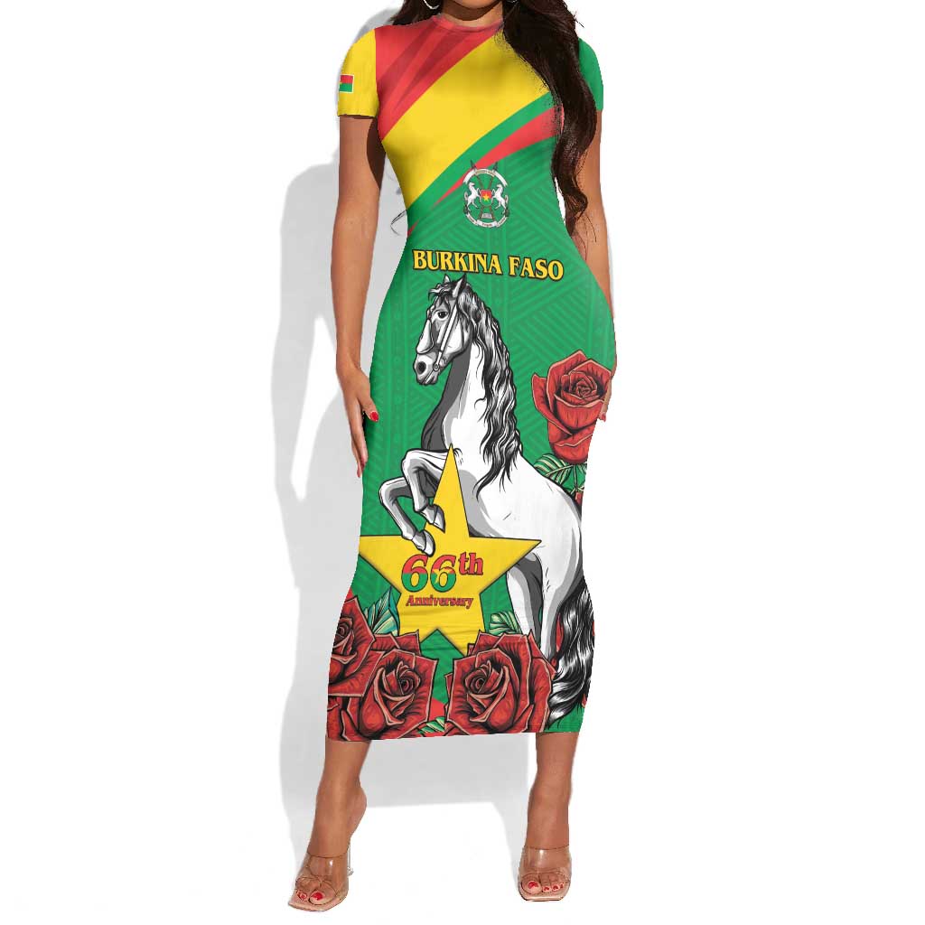 Personalized Burkina Faso Short Sleeve Bodycon Dress White Stallion With Red Rose - Republic Day