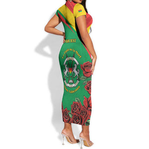 Personalized Burkina Faso Short Sleeve Bodycon Dress White Stallion With Red Rose - Republic Day