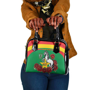 Personalized Burkina Faso Shoulder Handbag White Stallion With Red Rose - Republic Day