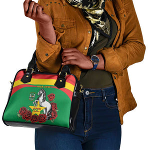 Personalized Burkina Faso Shoulder Handbag White Stallion With Red Rose - Republic Day