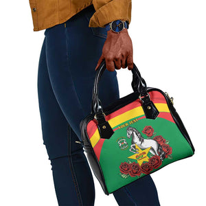 Personalized Burkina Faso Shoulder Handbag White Stallion With Red Rose - Republic Day