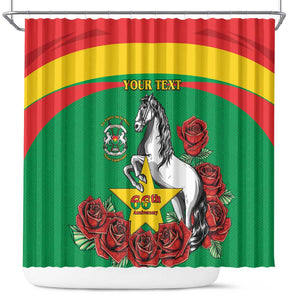 Personalized Burkina Faso Shower Curtain White Stallion With Red Rose - Republic Day