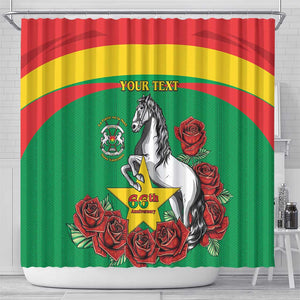 Personalized Burkina Faso Shower Curtain White Stallion With Red Rose - Republic Day